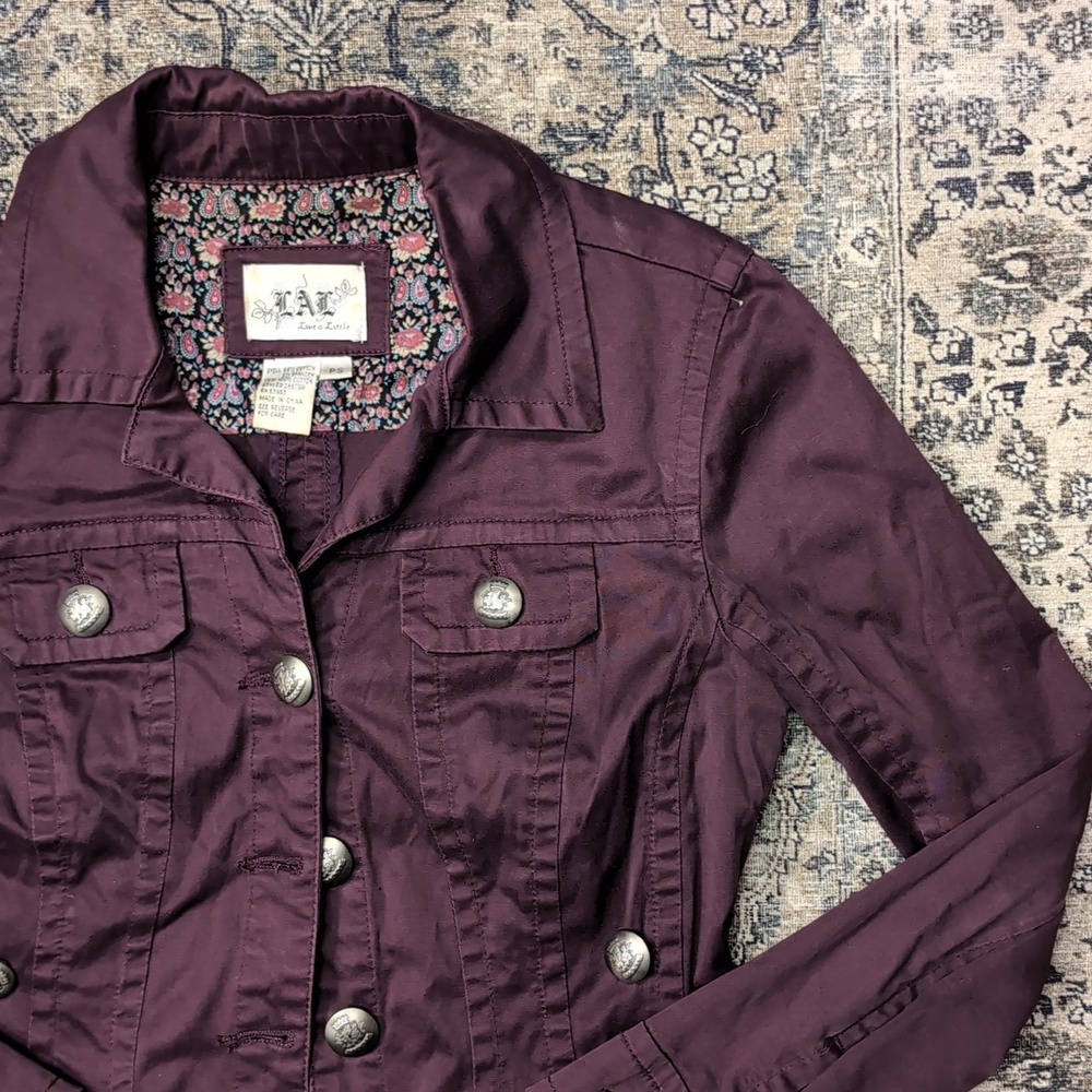 Live A Little Petite Small Purple Military Style Jacket w/ Buttons